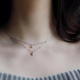 925 Silver Double Layer Star Heart Necklace Zircon Pendant
