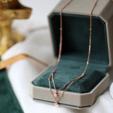 925 Silver Double Layer Star Heart Necklace Zircon Pendant