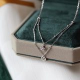 925 Silver Double Layer Star Heart Necklace Zircon Pendant