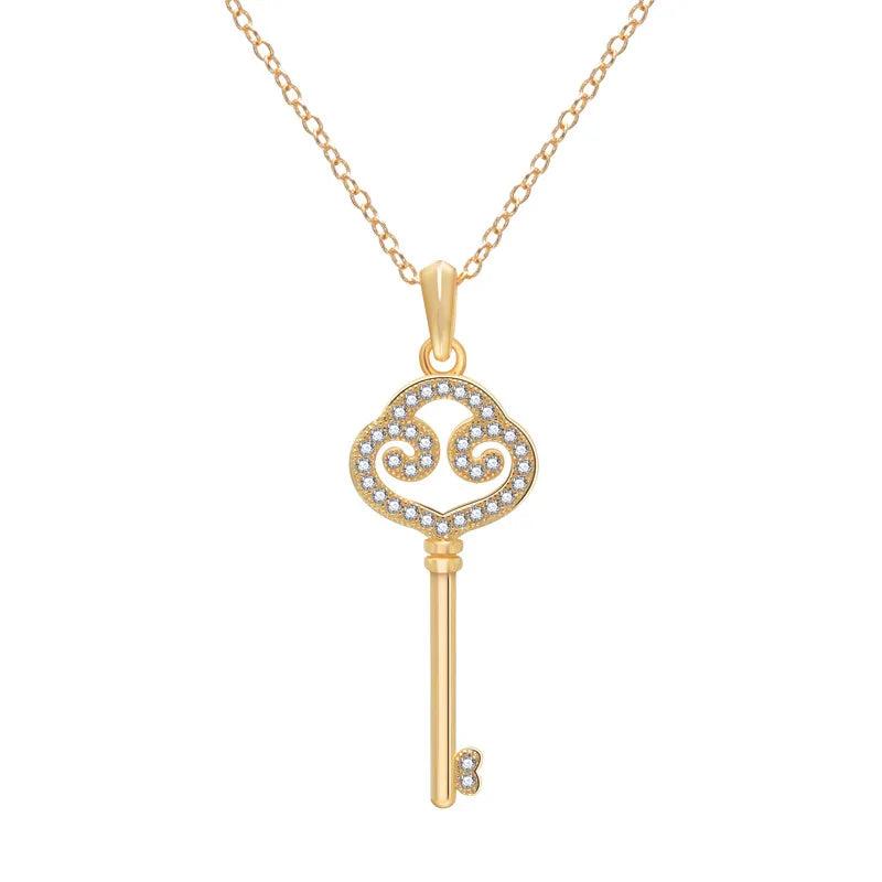 925 Sterling Silver Key Shape Collarbone Chain with Zircon
