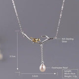 925 Silver Branch Bird Pendant Necklace Freshwater Pearl Tassel Choker