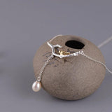925 Silver Branch Bird Pendant Necklace Freshwater Pearl Tassel Choker