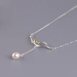 925 Silver Branch Bird Pendant Necklace Freshwater Pearl Tassel Choker