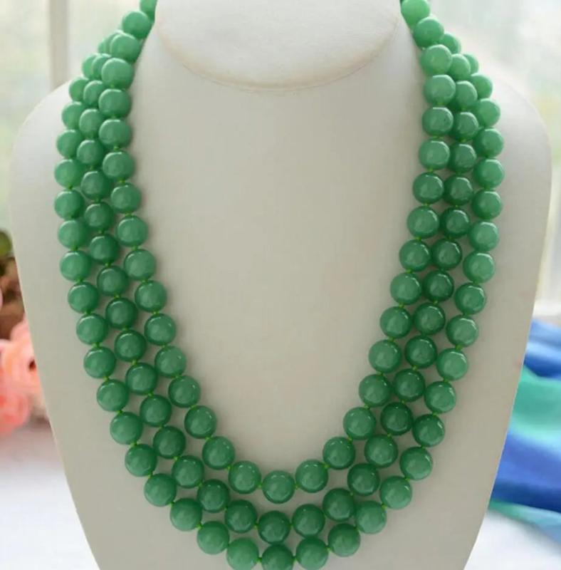 3 Row Green Natural Stone Bead Necklace