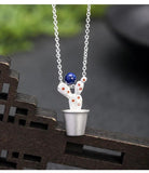 925 Silver Lapis Lazuli Cactus Pendant Necklace Chinese Style XL024