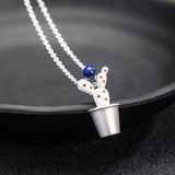 925 Silver Lapis Lazuli Cactus Pendant Necklace Chinese Style XL024