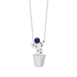 925 Silver Lapis Lazuli Cactus Pendant Necklace Chinese Style XL024
