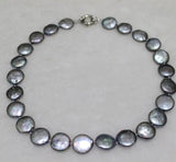 Coin Shape Gray Freshwater Pearl Necklace 13-15mm 17INCH