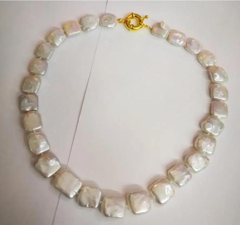 Bright Pearl Square Slice Pearl Necklace 17'' 10X12mm Real Cultured Freshwater