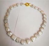 Bright Pearl Square Slice Pearl Necklace 17'' 10X12mm Real Cultured Freshwater