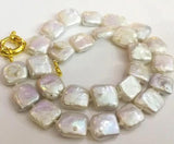 Bright Pearl Square Slice Pearl Necklace 17'' 10X12mm Real Cultured Freshwater