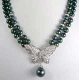 2-Row Shell Pearl Crystal Butterfly Necklace