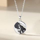 Sterling Silver Couple Pendant Necklaces Deer and Galaxy Jewelry