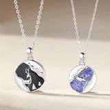 Sterling Silver Couple Pendant Necklaces Deer and Galaxy Jewelry