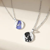 Sterling Silver Couple Pendant Necklaces Deer and Galaxy Jewelry