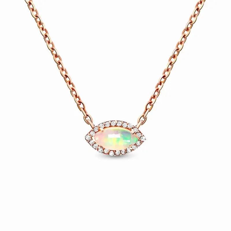 S925 Devil's Eye Opal Pendant Rose Necklace - Opal