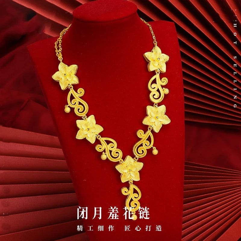 NC5336 Flower Leaves 24KT Necklace for Bride, Anniversary, Party Gift
