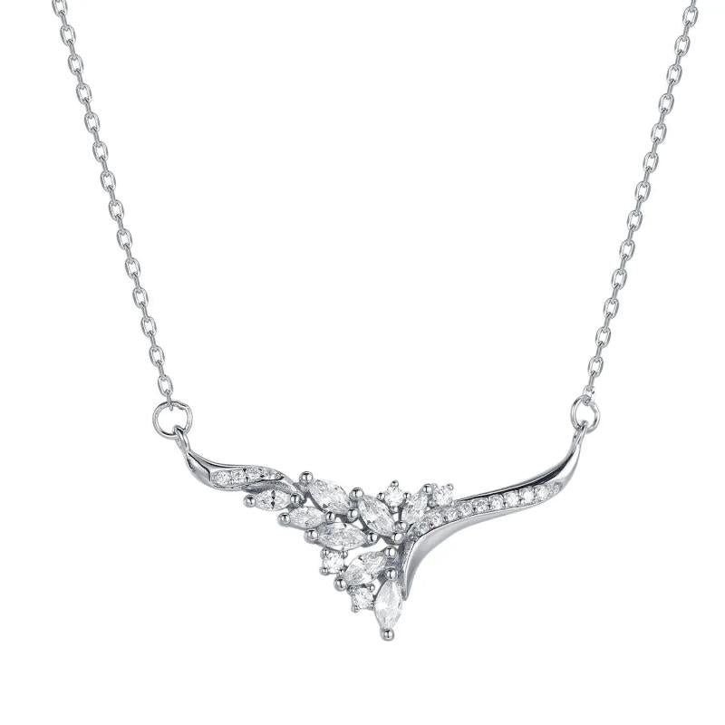 925S Silver Leaf Flower Diamond Pendant Necklace