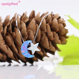 925 Sterling Silver Moon Star Necklace with Fire Opal, Women's Jewelry