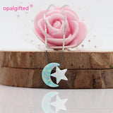 925 Sterling Silver Moon Star Necklace with Fire Opal, Women's Jewelry