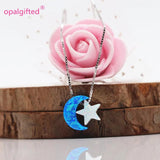 925 Sterling Silver Moon Star Necklace with Fire Opal, Women's Jewelry