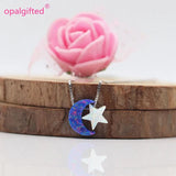 925 Sterling Silver Moon Star Necklace with Fire Opal, Women's Jewelry