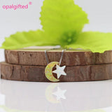 925 Sterling Silver Moon Star Necklace with Fire Opal, Women's Jewelry