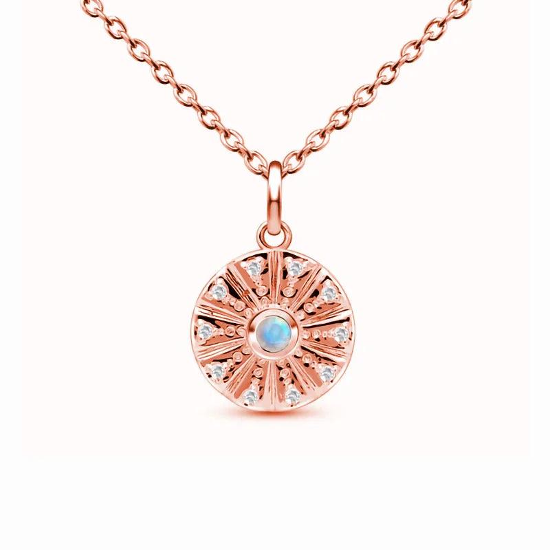 S925 Sterling Silver Rose Necklace Round Pendant