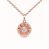 S925 Sterling Silver Rose Necklace Round Pendant