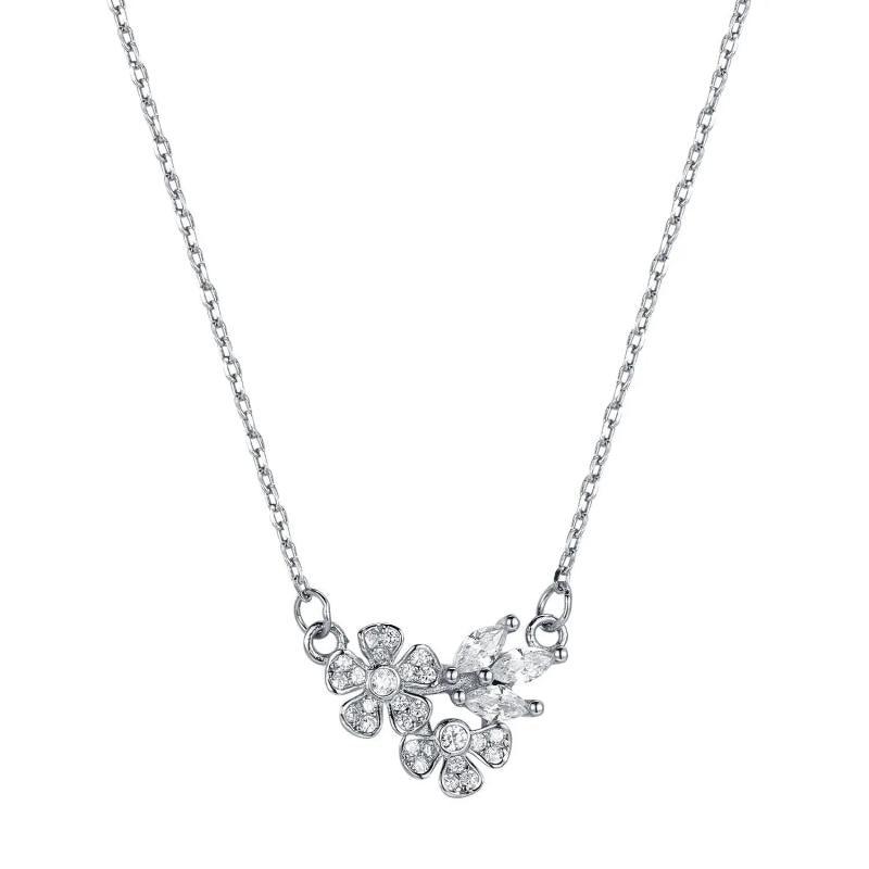 925S Silver Flower Diamond Pendant Necklace