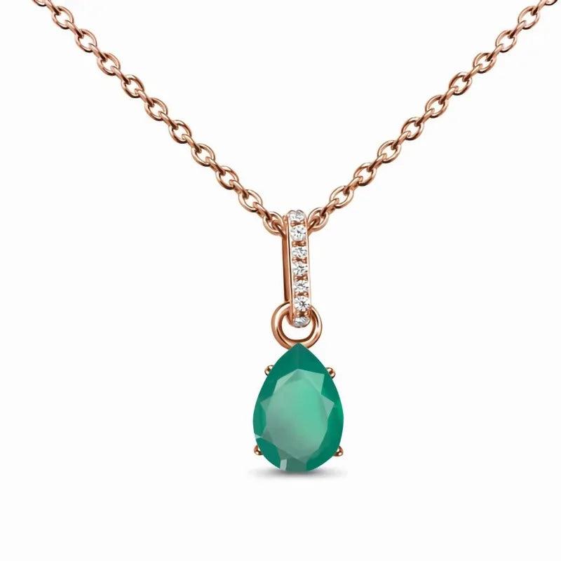 Retro S925 Sterling Silver Emerald Pendant Rose Necklace Female Jewelry