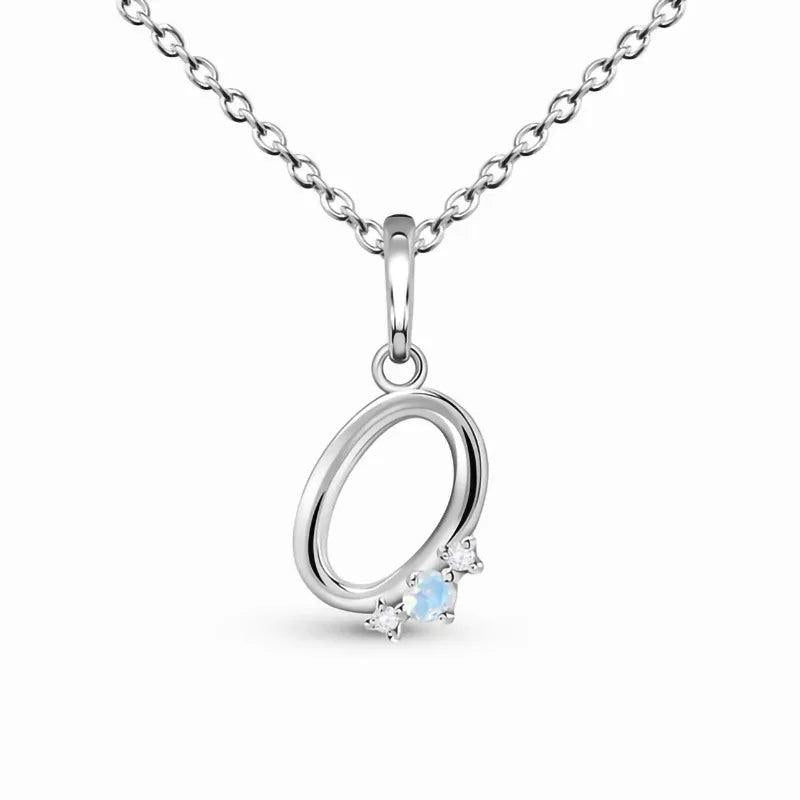 Sterling Silver Letter O Moonstone Pendant Necklace