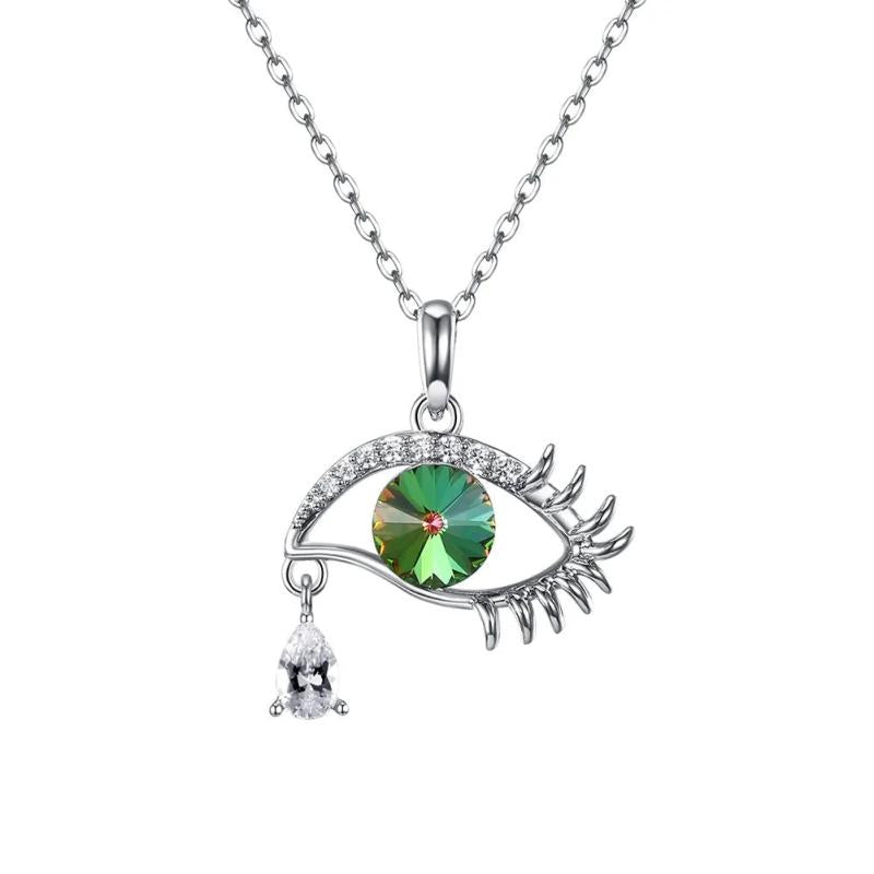 925 Silver Devil's Eye Tears Crystal Pendant Necklace