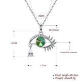 925 Silver Devil's Eye Tears Crystal Pendant Necklace