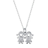 925S Silver Braid Double Girls Diamond Pendant Necklace