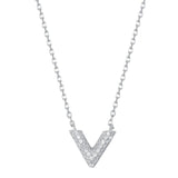 925 Silver Small V-shaped Diamond Pendant Necklace for Women