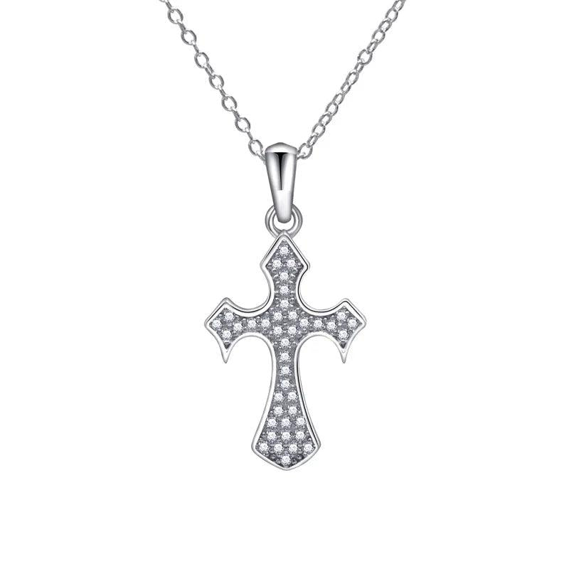 S925 Sterling Silver Cross Pendant Diamond Necklace