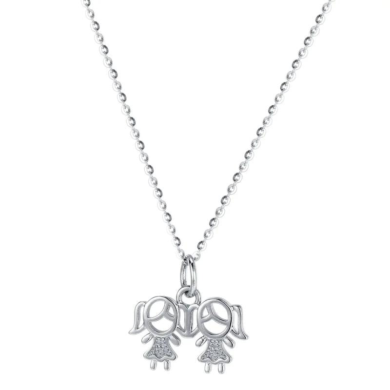 925s Sterling Silver Girl Diamond Necklace
