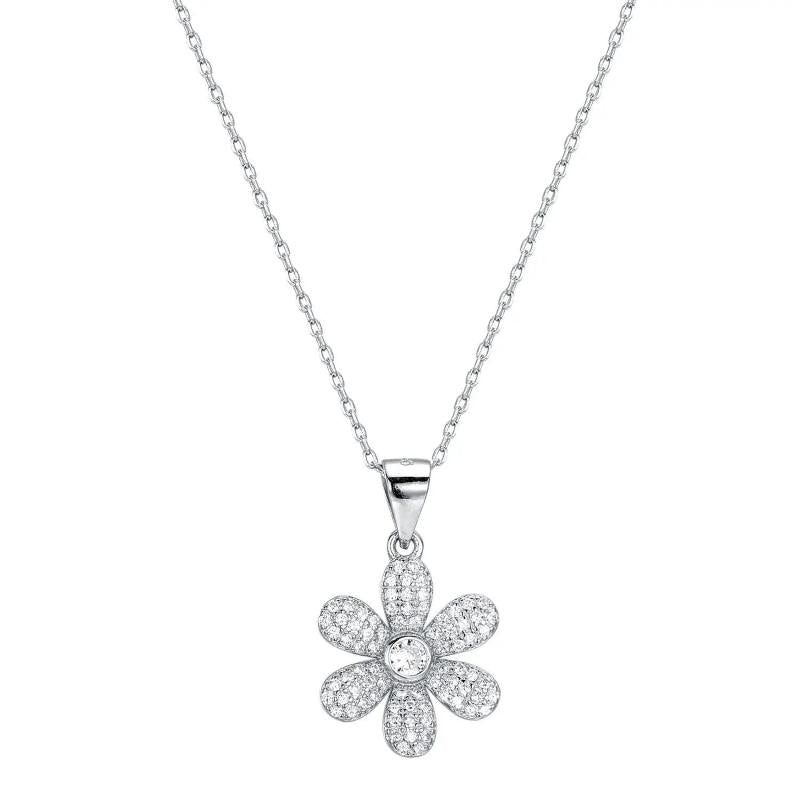925s Silver Diamond Flower Pendant Women Necklace