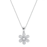 925s Silver Diamond Flower Pendant Women Necklace