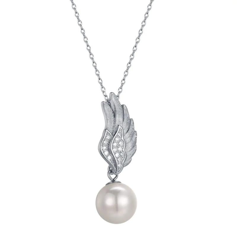 925S Silver Wings Diamond Pendant Necklace