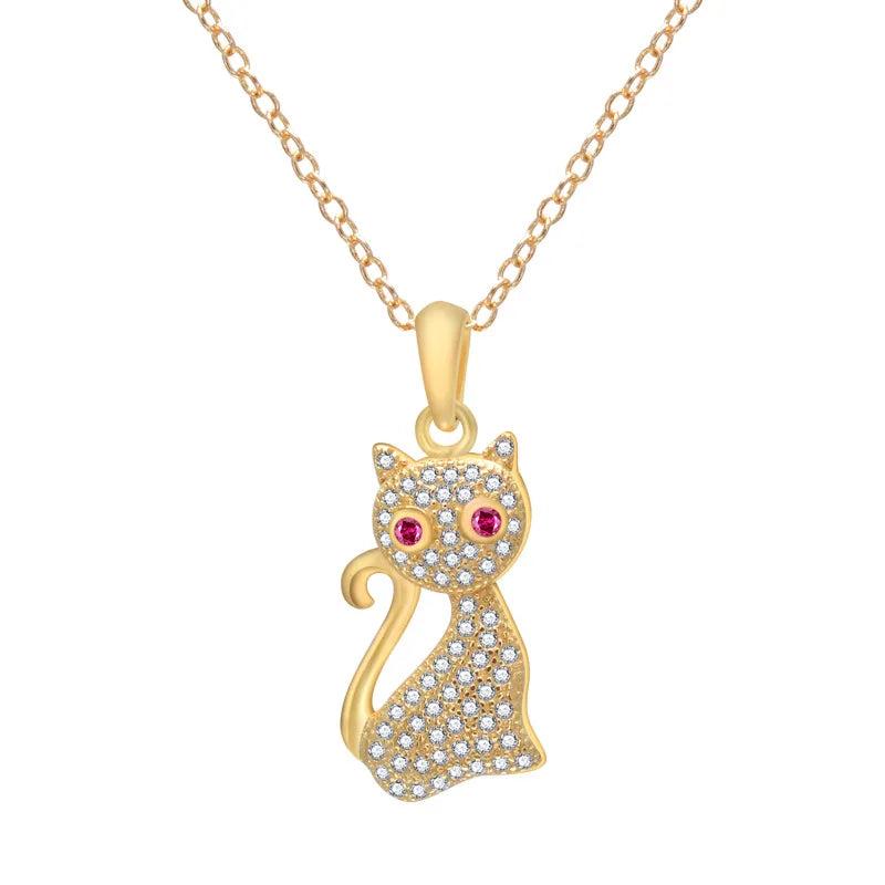 Japanese Korean Silver Crystal Lucky Kitten Pendant Ins Style
