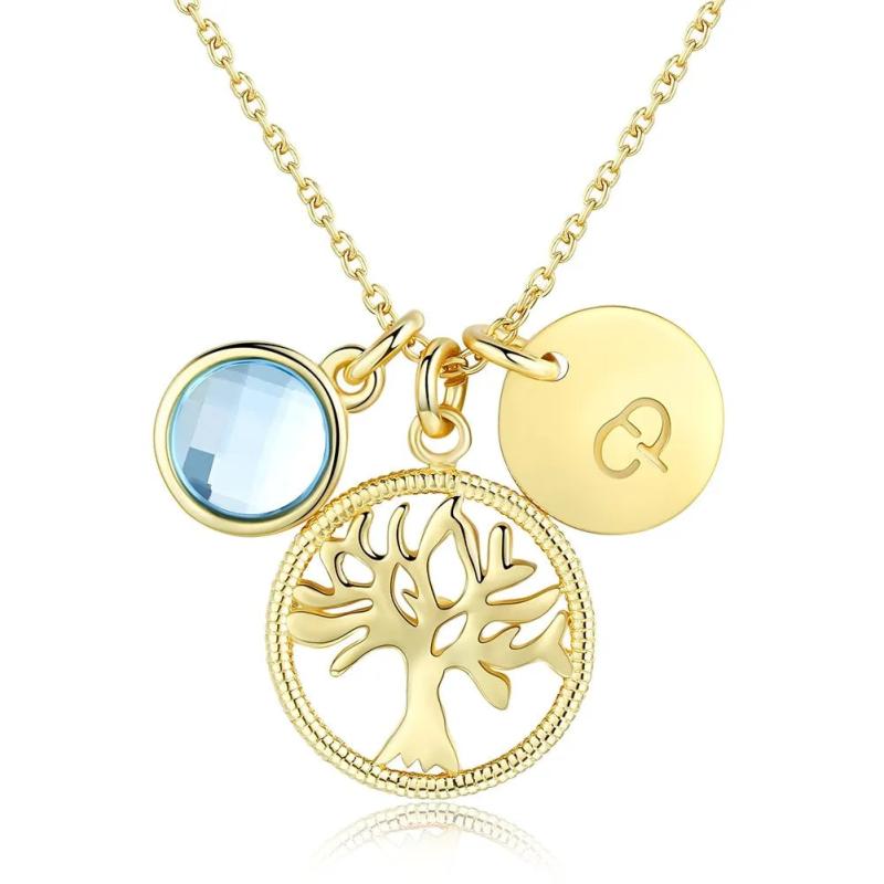 925 Silver Necklace Life Tree Pendant Round Crystals Women Jewelry