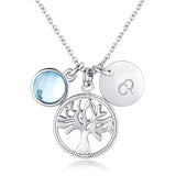 925 Silver Necklace Life Tree Pendant Round Crystals Women Jewelry