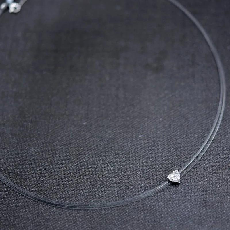 Transparent Double Aprons Crystal Silver Necklace