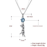 Sterling Silver 925 Kitty Cat Chasing Crystals Ball Pendant Necklaces