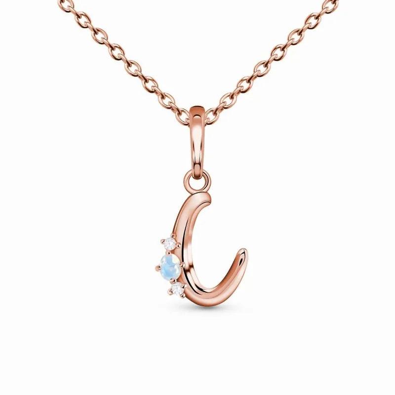 C Moonstone Pendant Rose Necklace 925 Sterling Silver Women's Jewelry