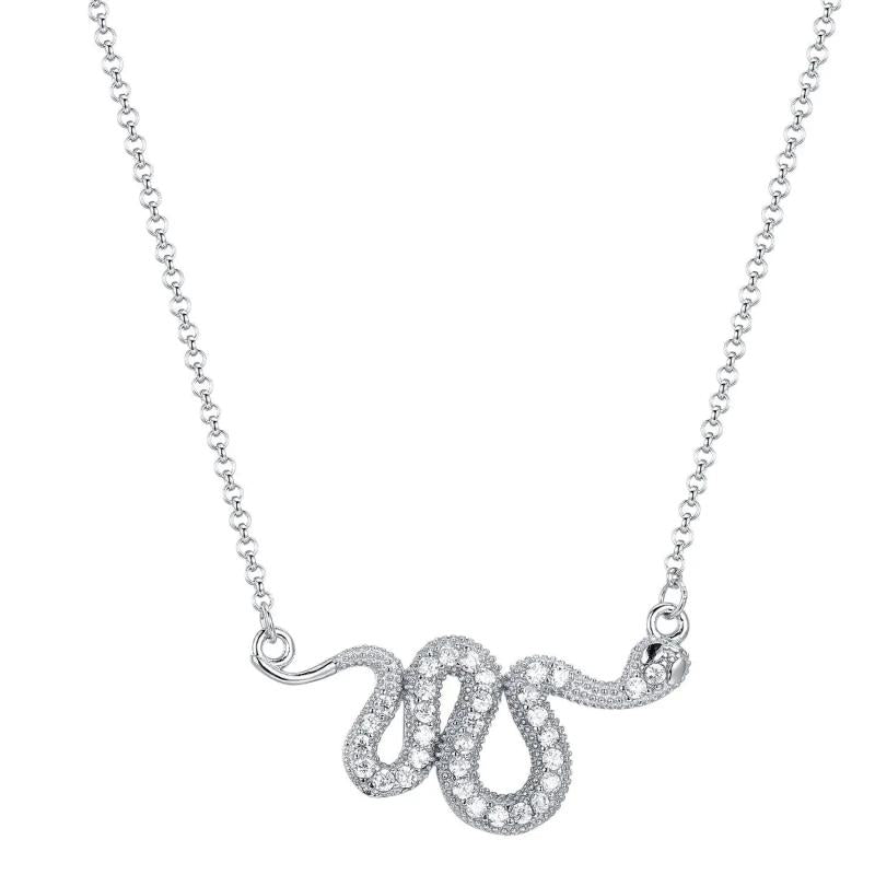 925s Silver Snake Pendant Necklace with Diamond Studded Collarbone
