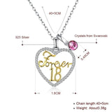 S925 Crystal Heart Forever 18 Pendant 925 Silver Necklace Lady Party Wear