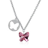 S925 Pink Crystal Butterfly Pendant Necklace 925 Sterling Silver Lady Party Wear